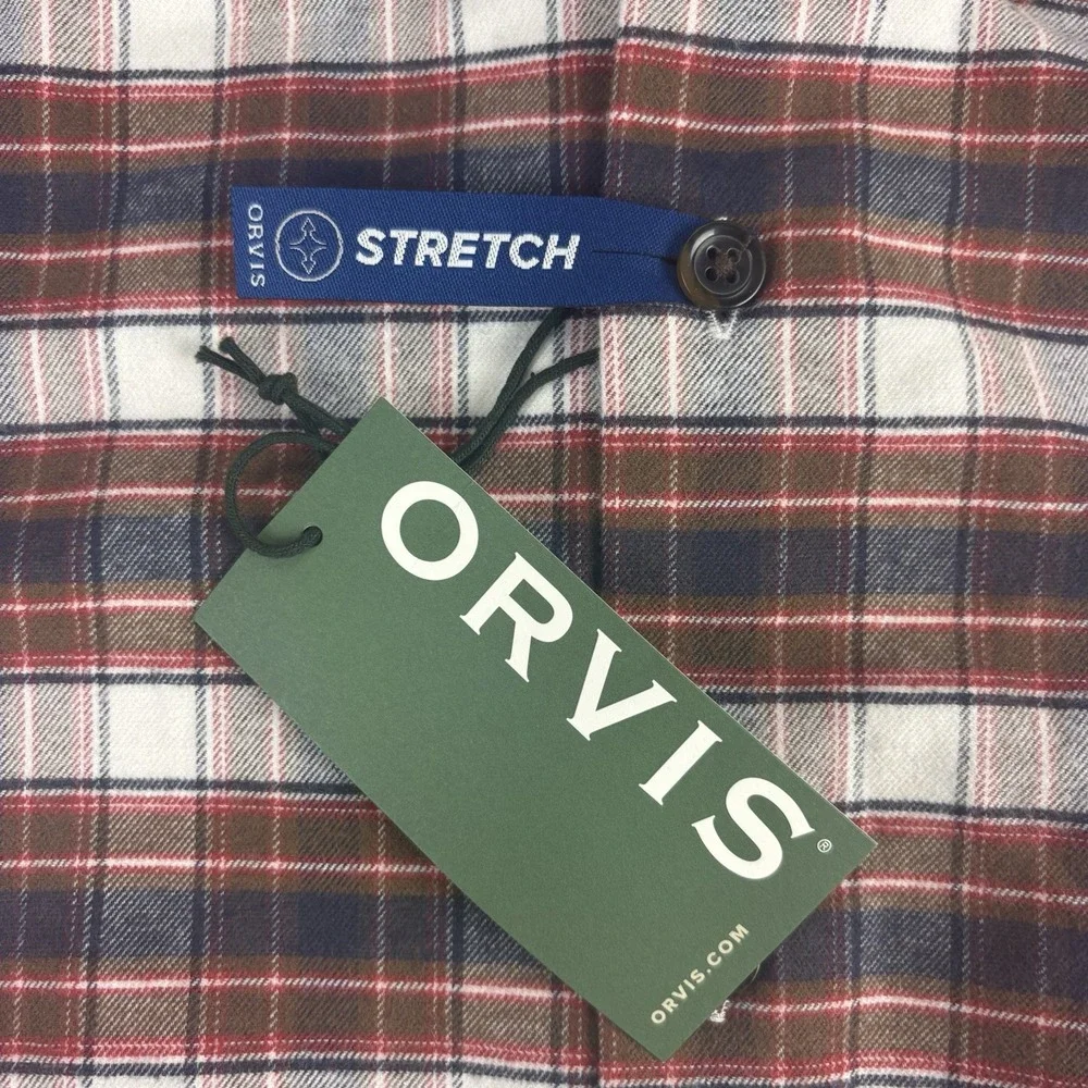 Orvis Cotton Merino Rust Plaid Flannel Shirt Performance Men's XL